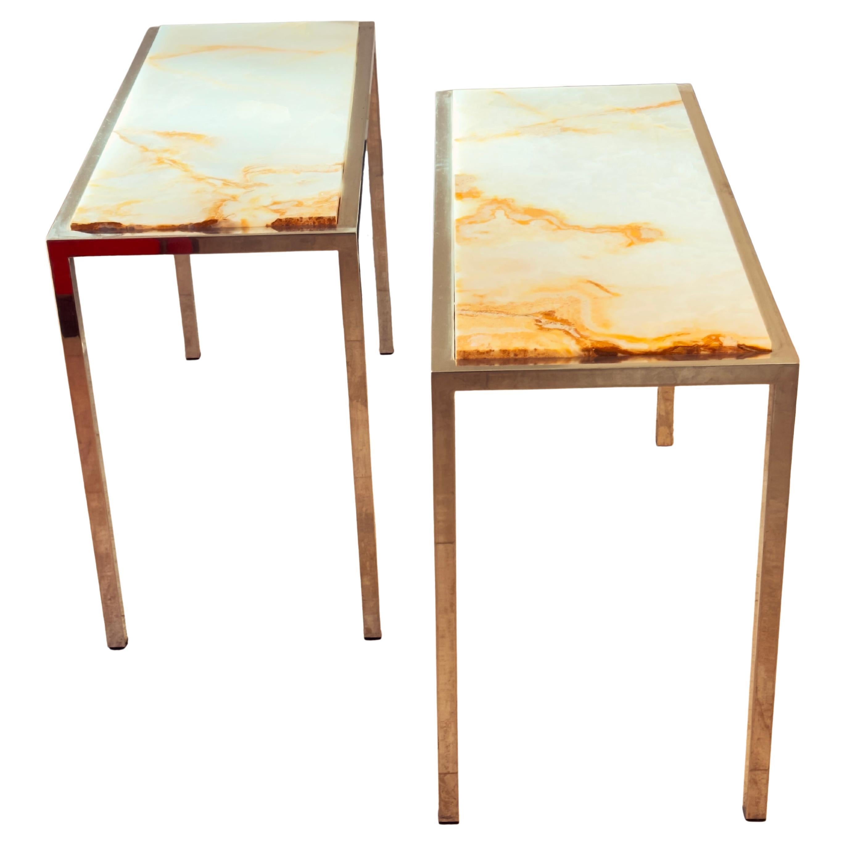 Pair of Italian Console Tables in Marble and Chrome, 1970s For Sale