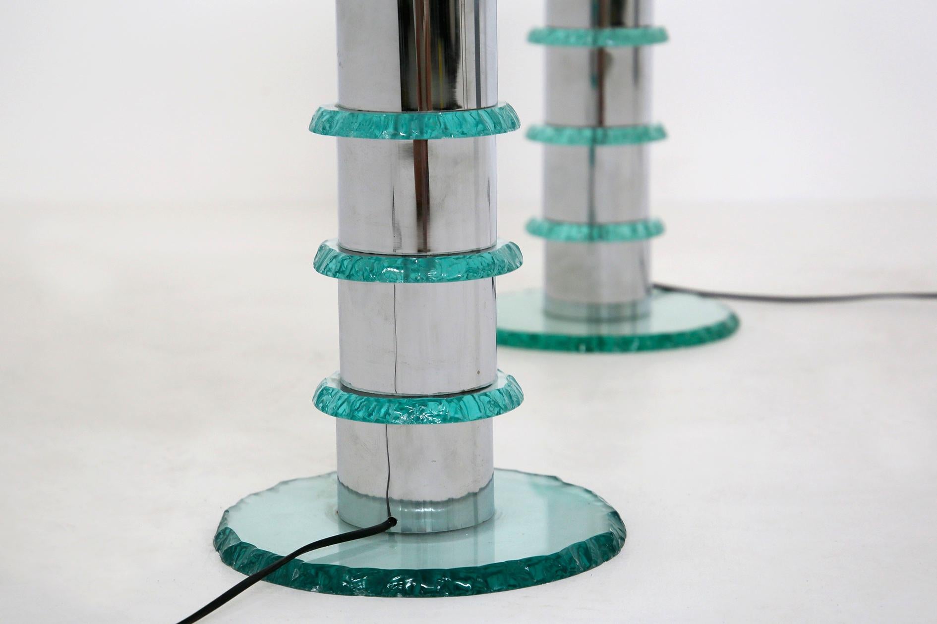 Pair of Italian Contemporary Table Lamps in Hammered Glass and Steel, 2010s 1