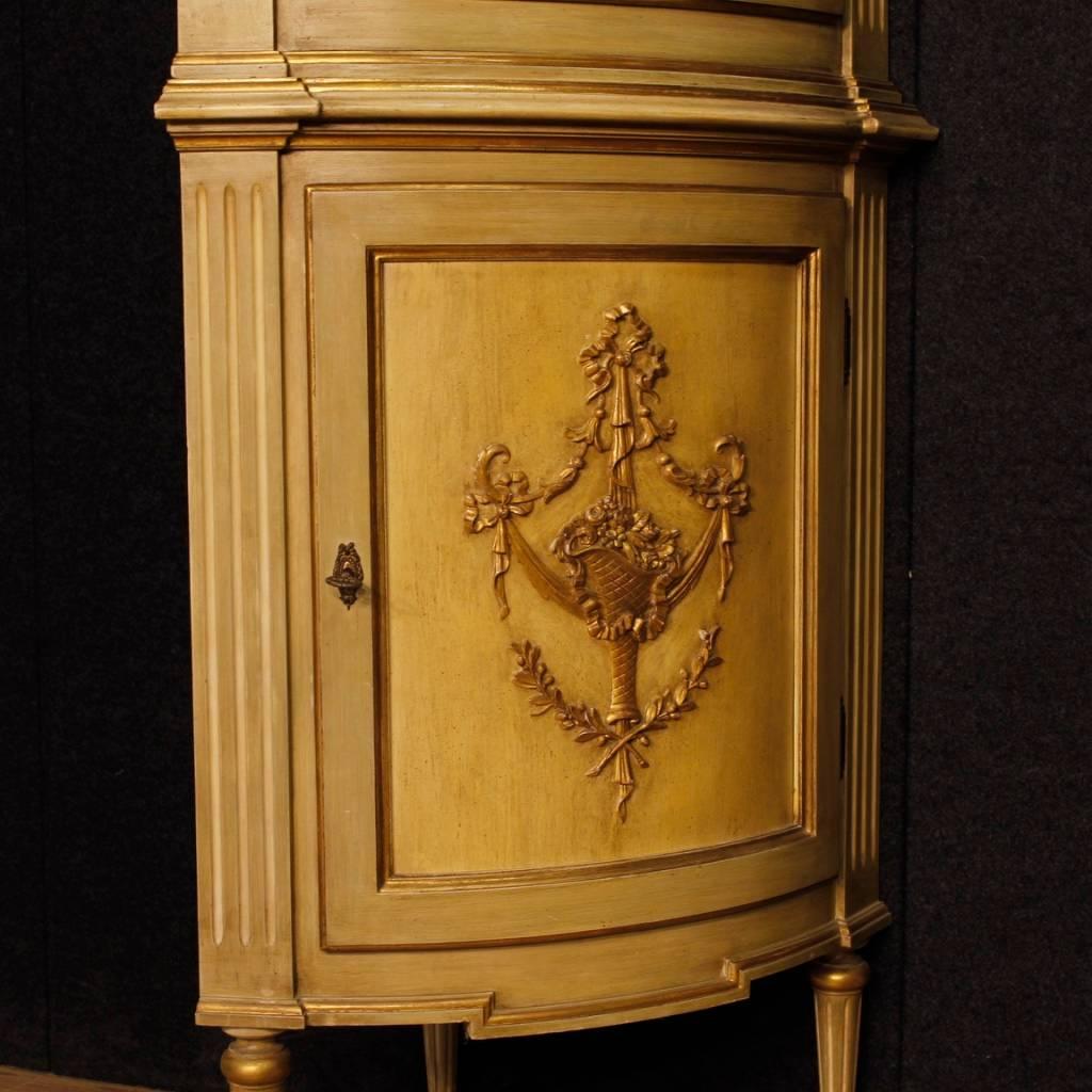 Pair of Italian Corner Cupboards in Lacquered and Gilt Wood in Louis XVI Style  1