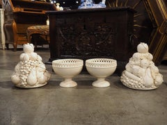 Pair of Italian Creamware 2-Piece Topiary Fruit Bowls