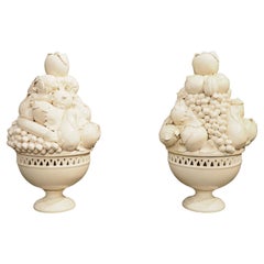 Paire de bols à fruits topiaires de 2 pièces en faïence italienne