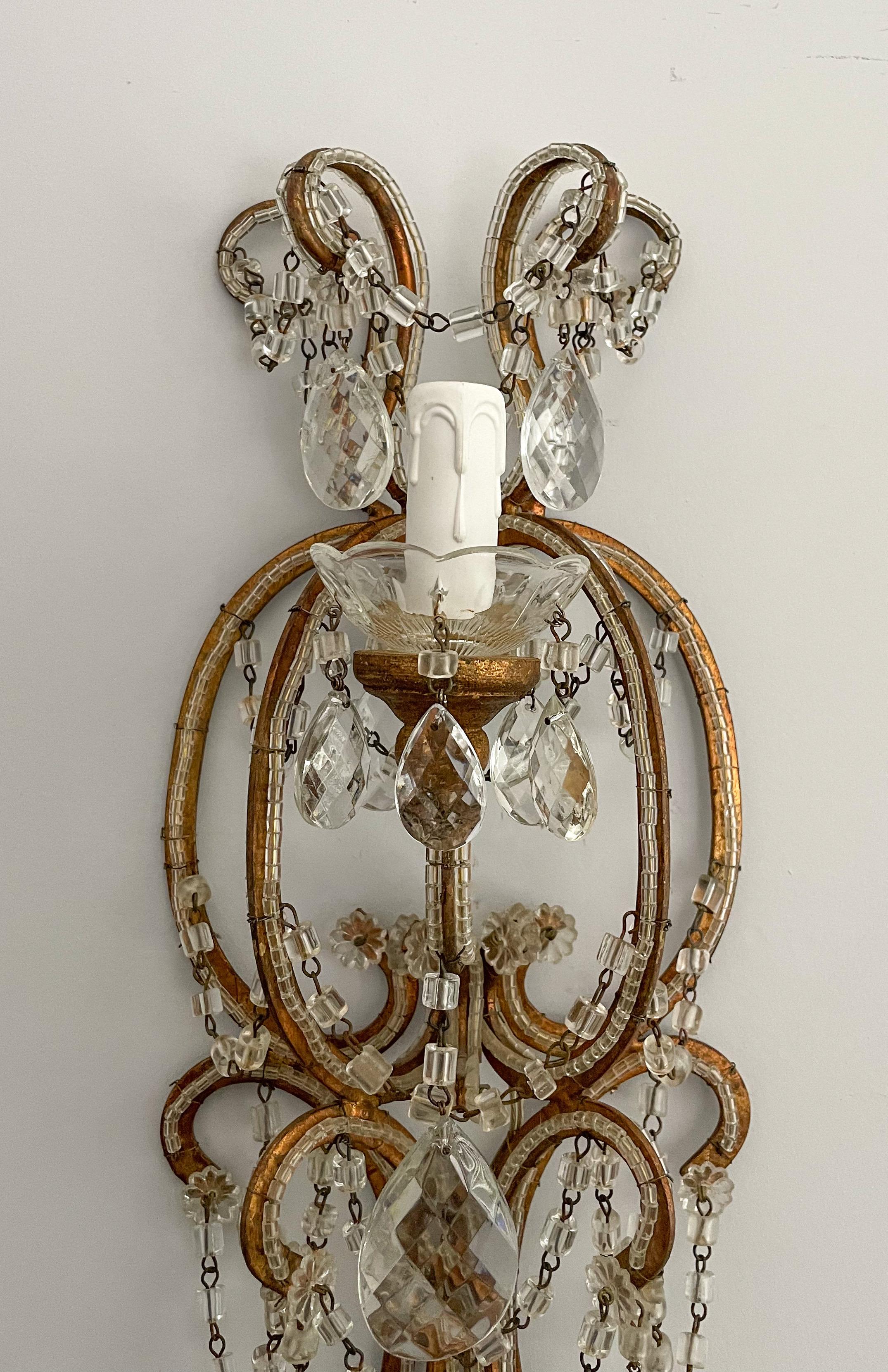 Pair Of Italian Crystal Beaded Sconces  In Good Condition In Los Angeles, CA