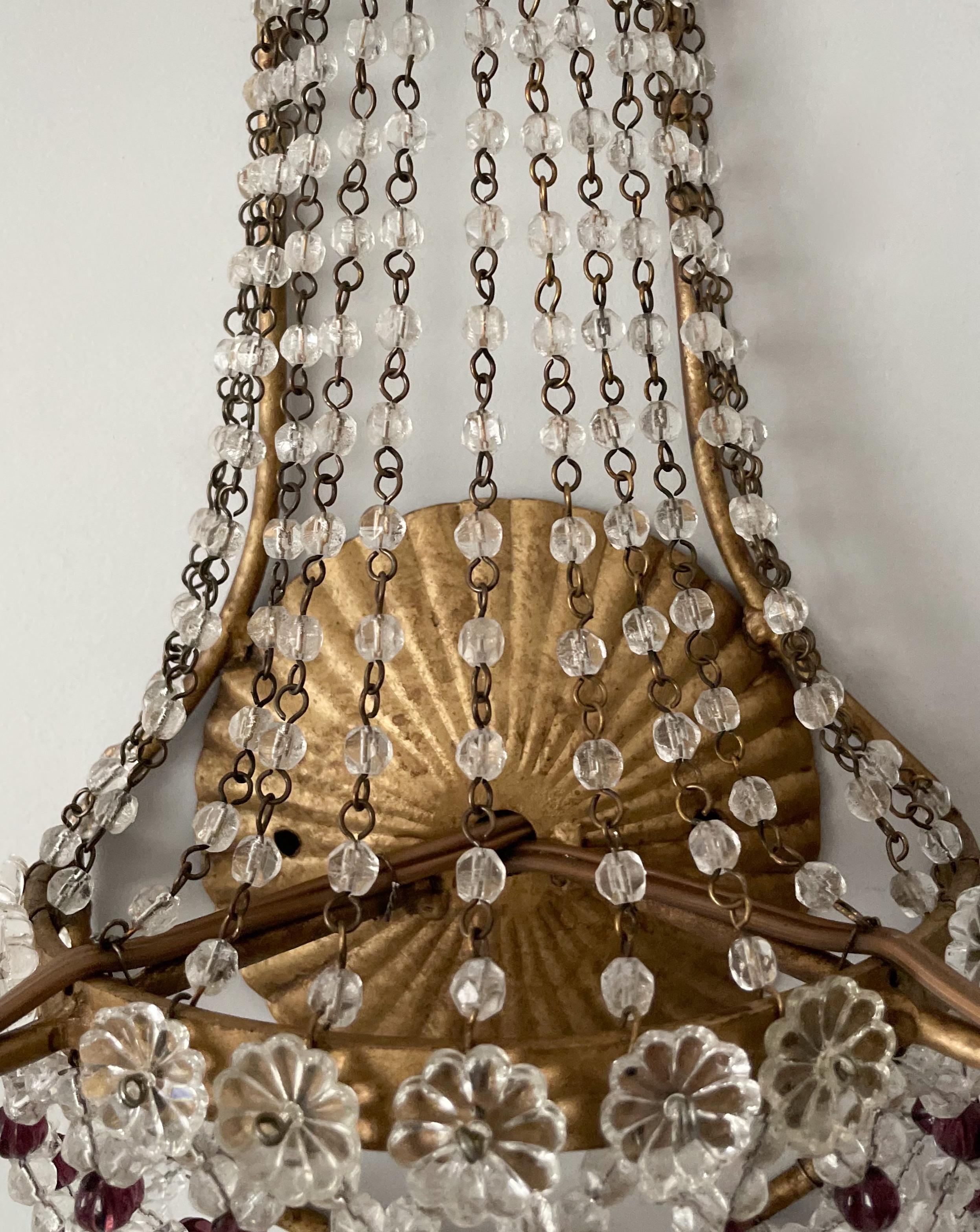 Pair of Italian Crystal Beaded Sconces In Good Condition For Sale In Los Angeles, CA