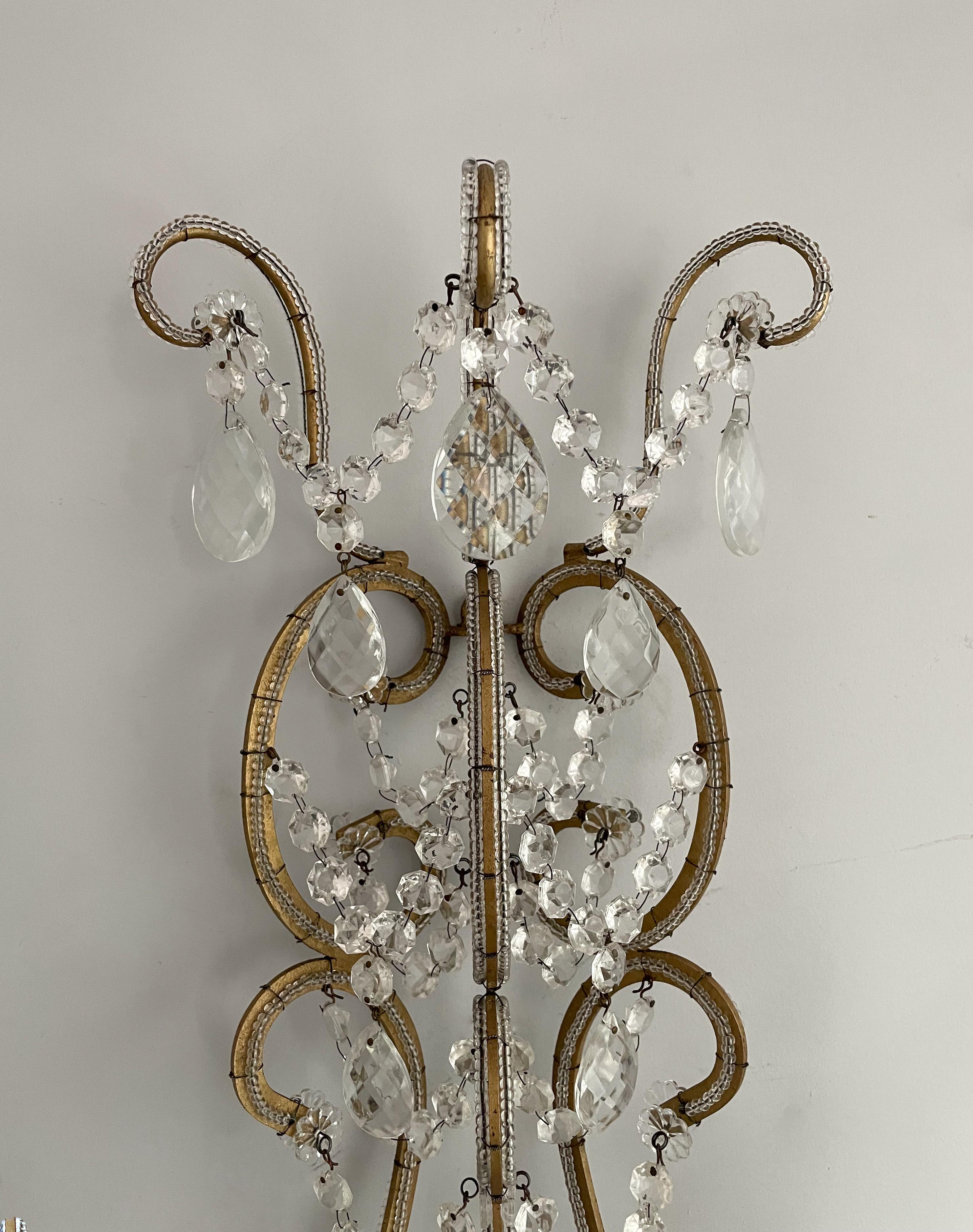Pair of Italian Crystal Beaded Sconces In Good Condition For Sale In Los Angeles, CA