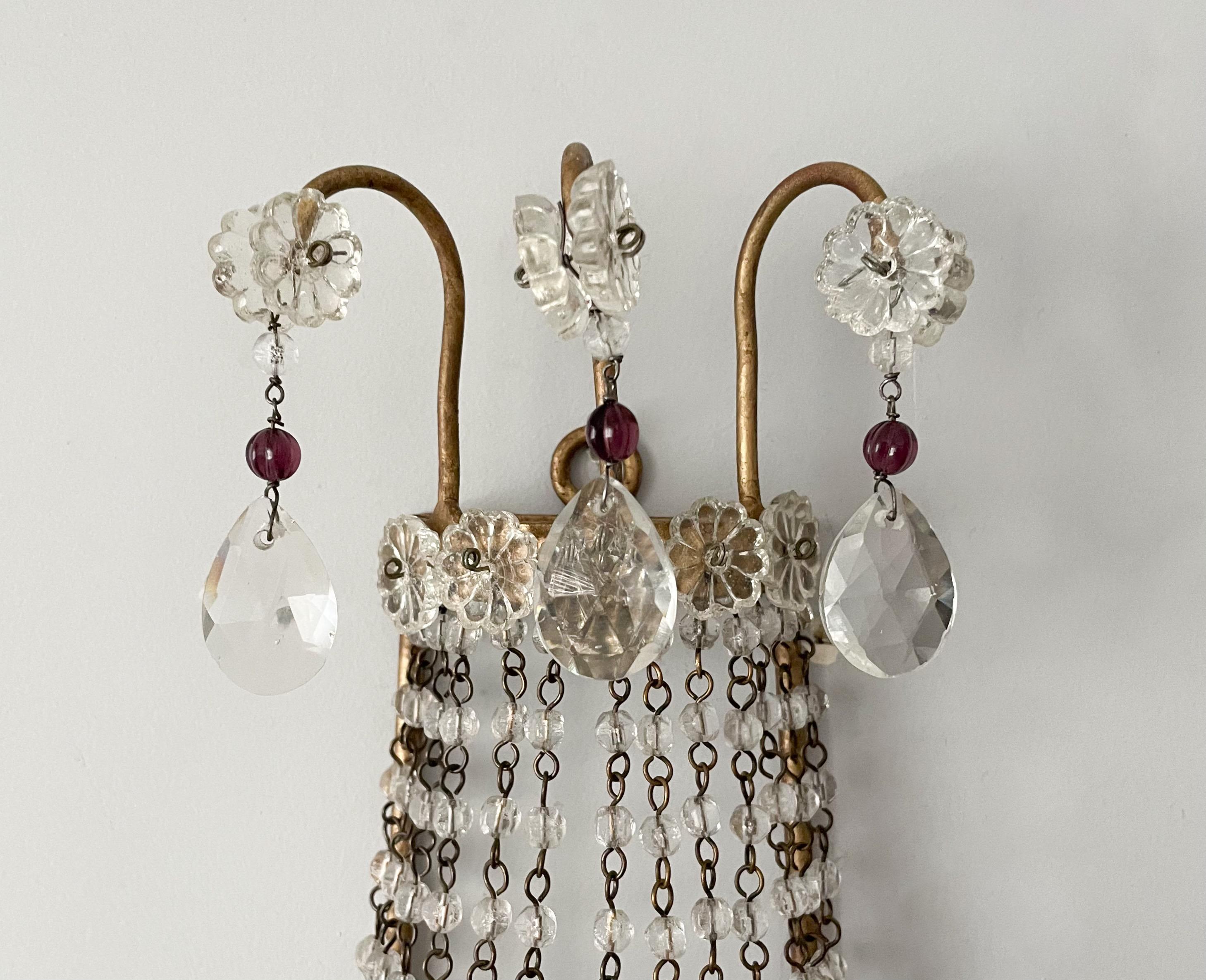 Mid-20th Century Pair of Italian Crystal Beaded Sconces For Sale