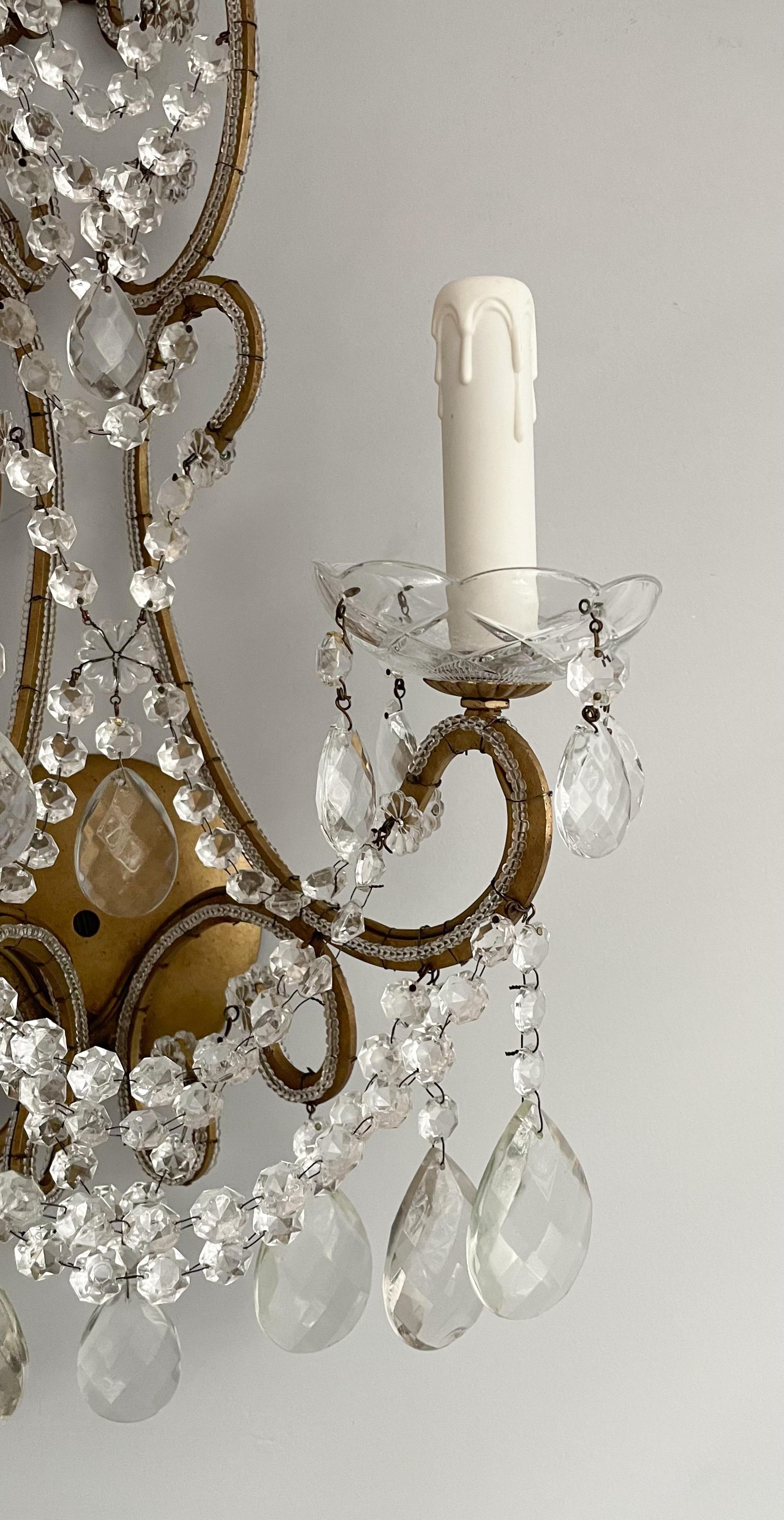 Mid-20th Century Pair of Italian Crystal Beaded Sconces For Sale