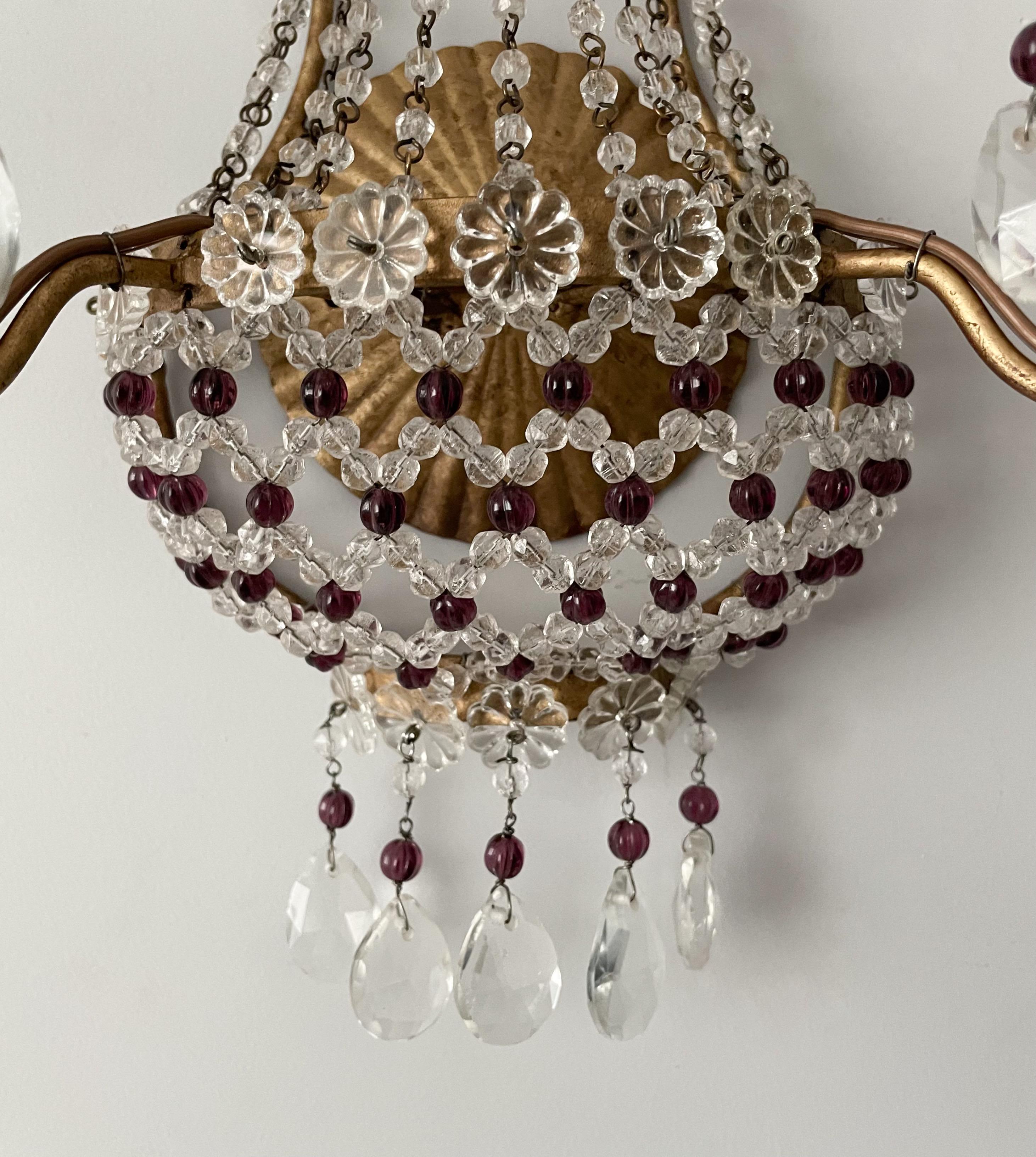 Pair of Italian Crystal Beaded Sconces For Sale 1