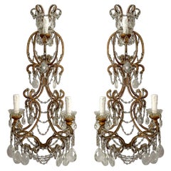 Pair Of Italian Crystal Beaded Sconces Pair Of Italian Crystal Beaded Sconces