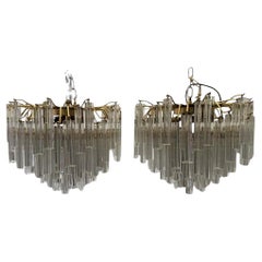 Pair of C1960s Italian Crystal Chandeliers by Venini