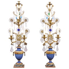 Pair of Italian Crystal, Gilt Metal and Painted Urn Form Girandoles, circa 1890