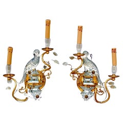 Paire d'appliques murales italiennes de style Baques en cristal perroquet