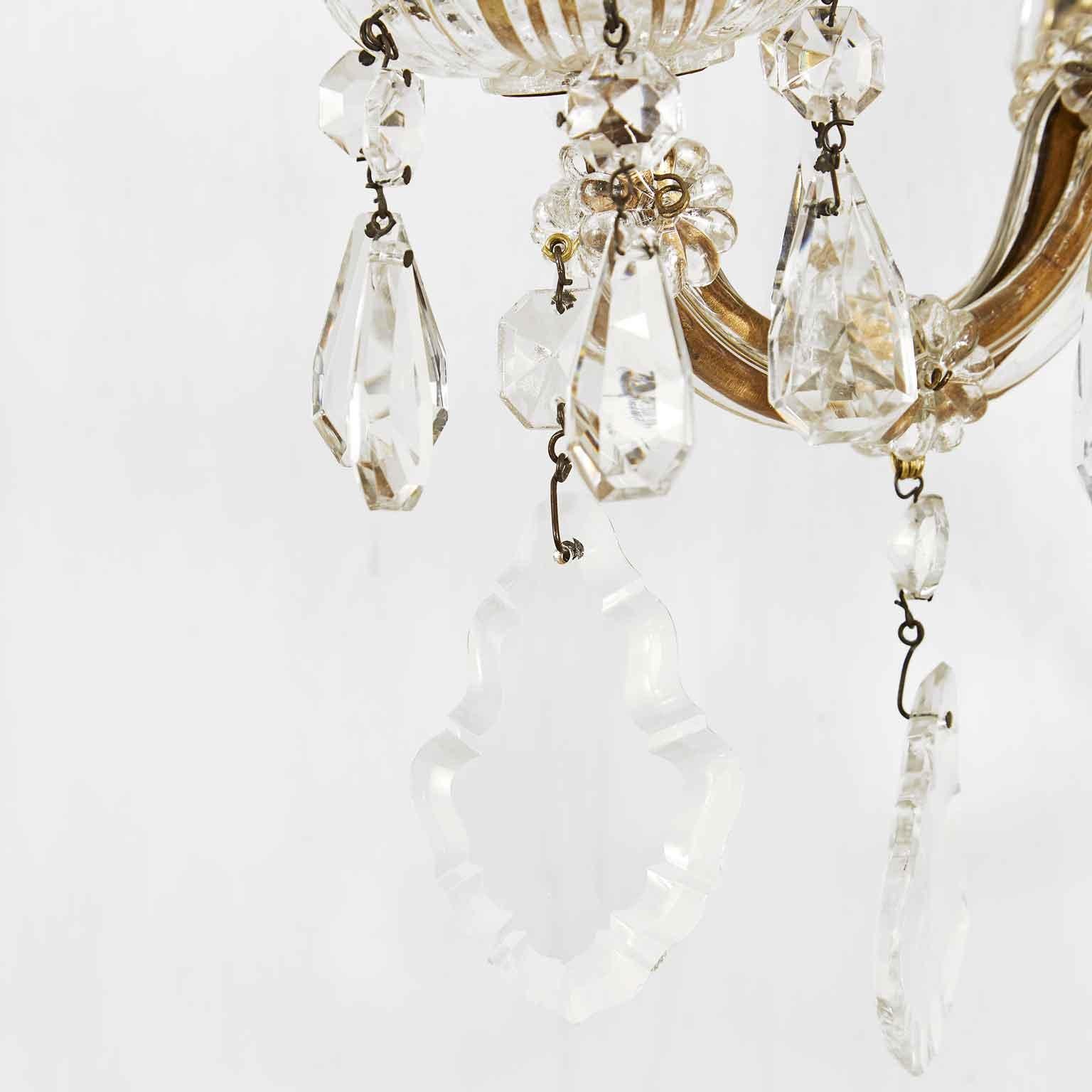 Pair of Italian Crystal Sconces 1950s Marie Therese Two-Armed Wall Lights In Good Condition In Milan, IT
