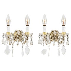 Pair of Italian Crystal Sconces 1950s Marie Therese Two-Armed Wall Lights