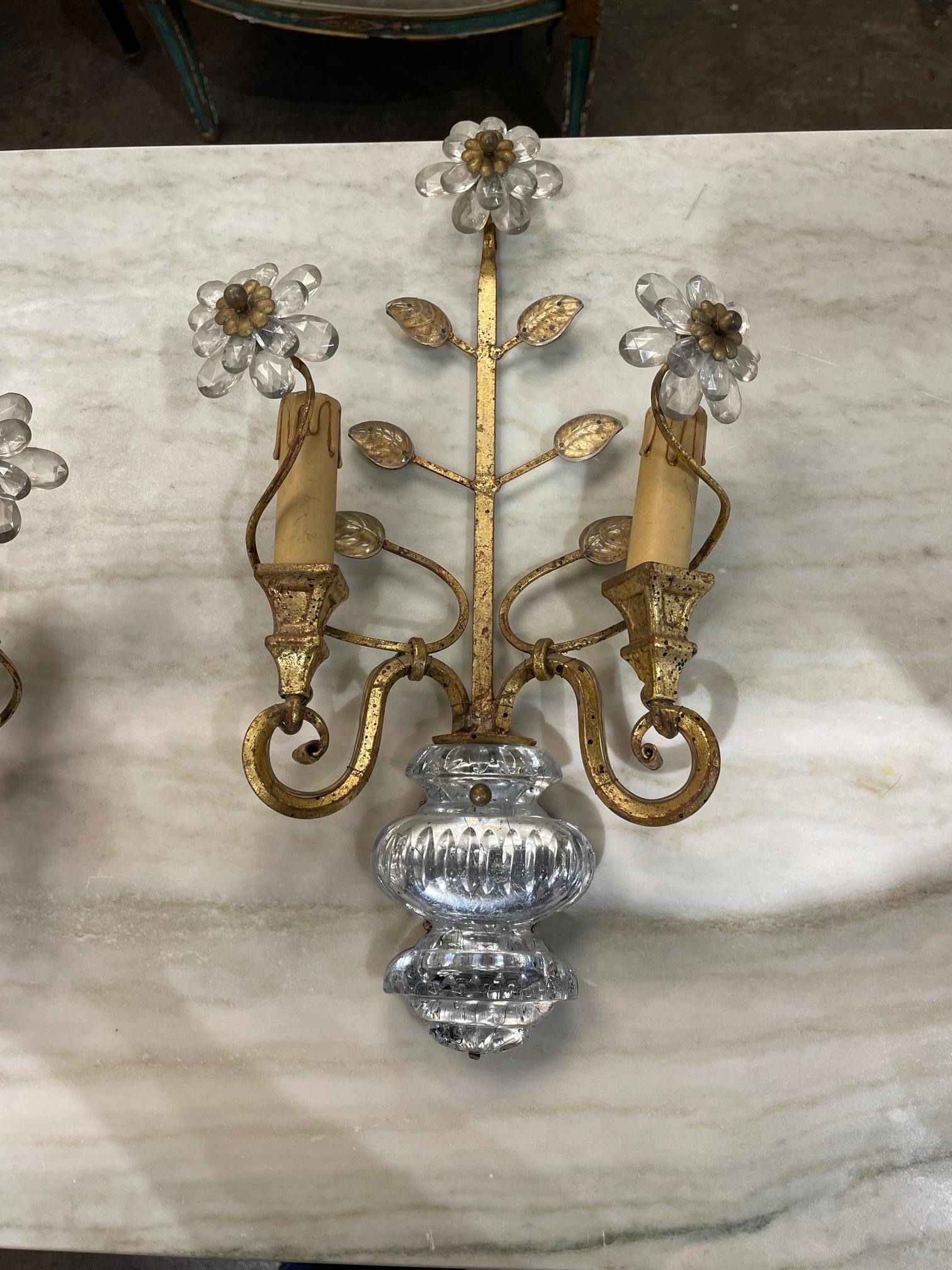 Pair of Italian Bagues Style Sconces In Good Condition For Sale In Dallas, TX
