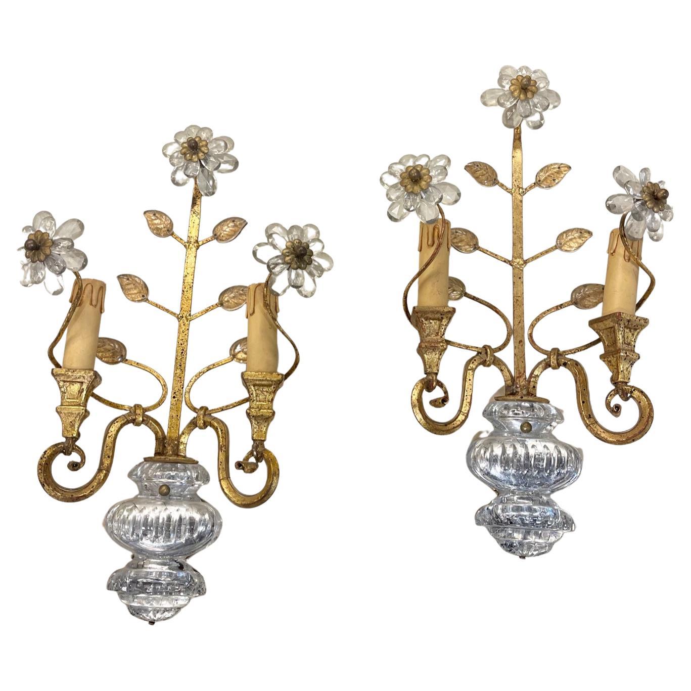 Pair of Italian Bagues Style Sconces For Sale