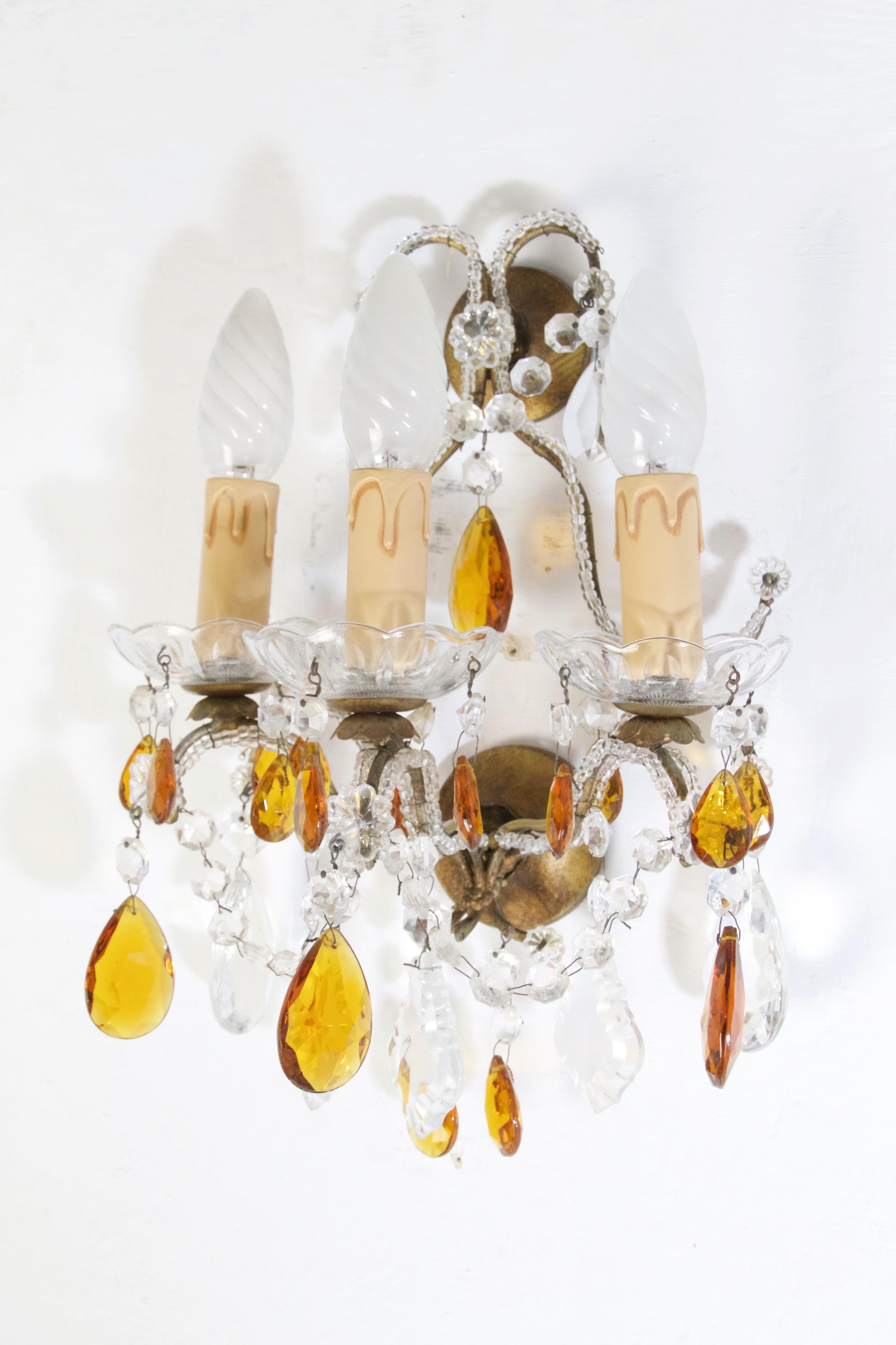 Rococo Two Pairs of Italian Crystal Wall Sconces For Sale