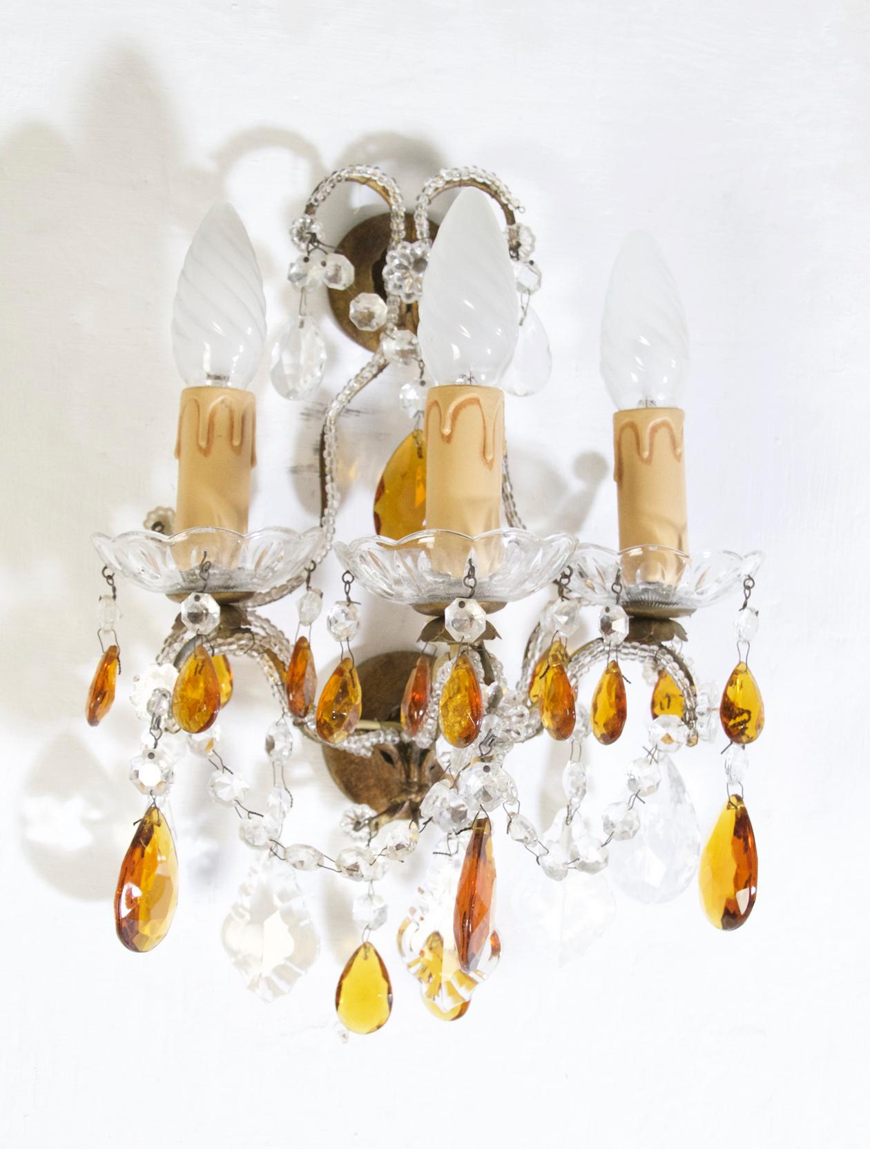 Glass Two Pairs of Italian Crystal Wall Sconces For Sale