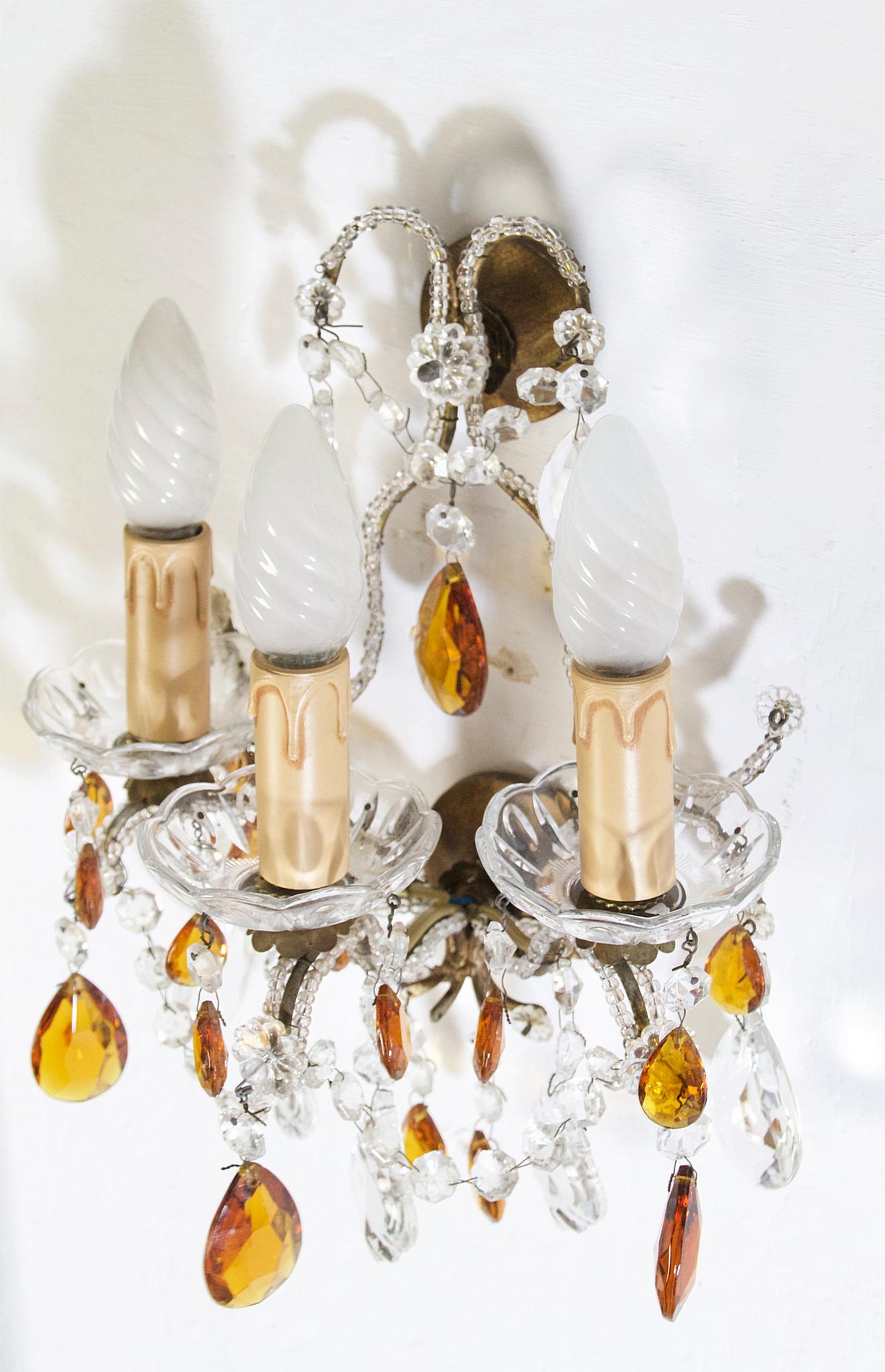 Two Pairs of Italian Crystal Wall Sconces For Sale 1