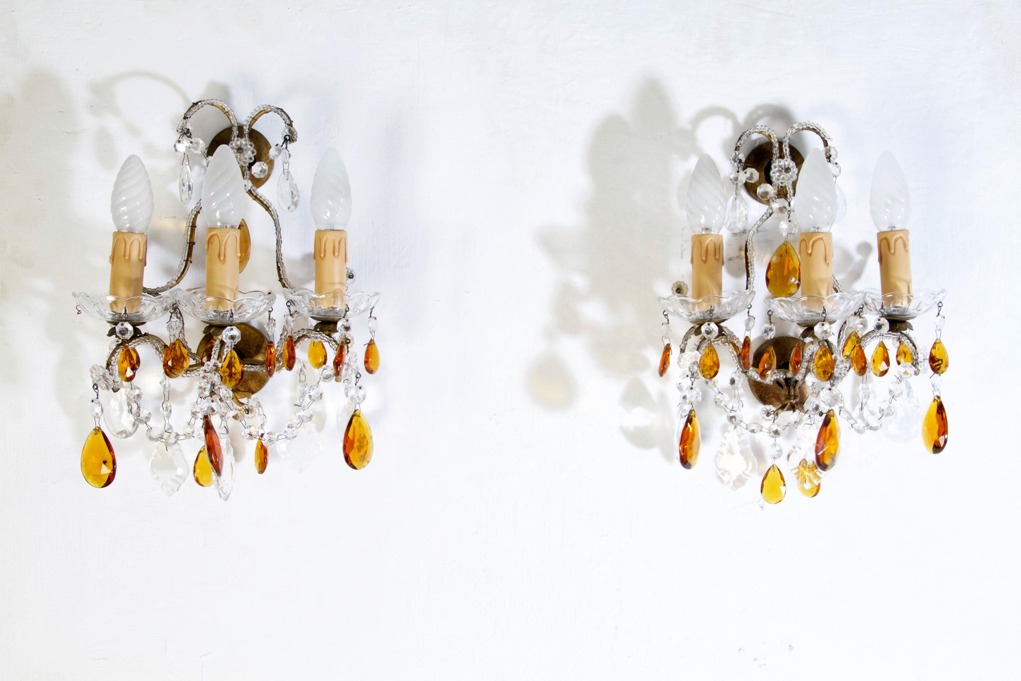 Two Pairs of Italian Crystal Wall Sconces For Sale 3