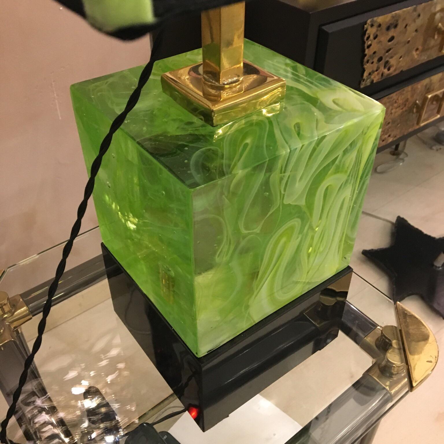Pair of Italian Cubic Acid Green Murano Glass Lamps Mixed Effect, 2000s 4