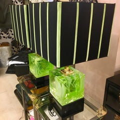 Pair of Italian Cubic Acid Green Murano Glass Lamps Mixed Effect, 2000s