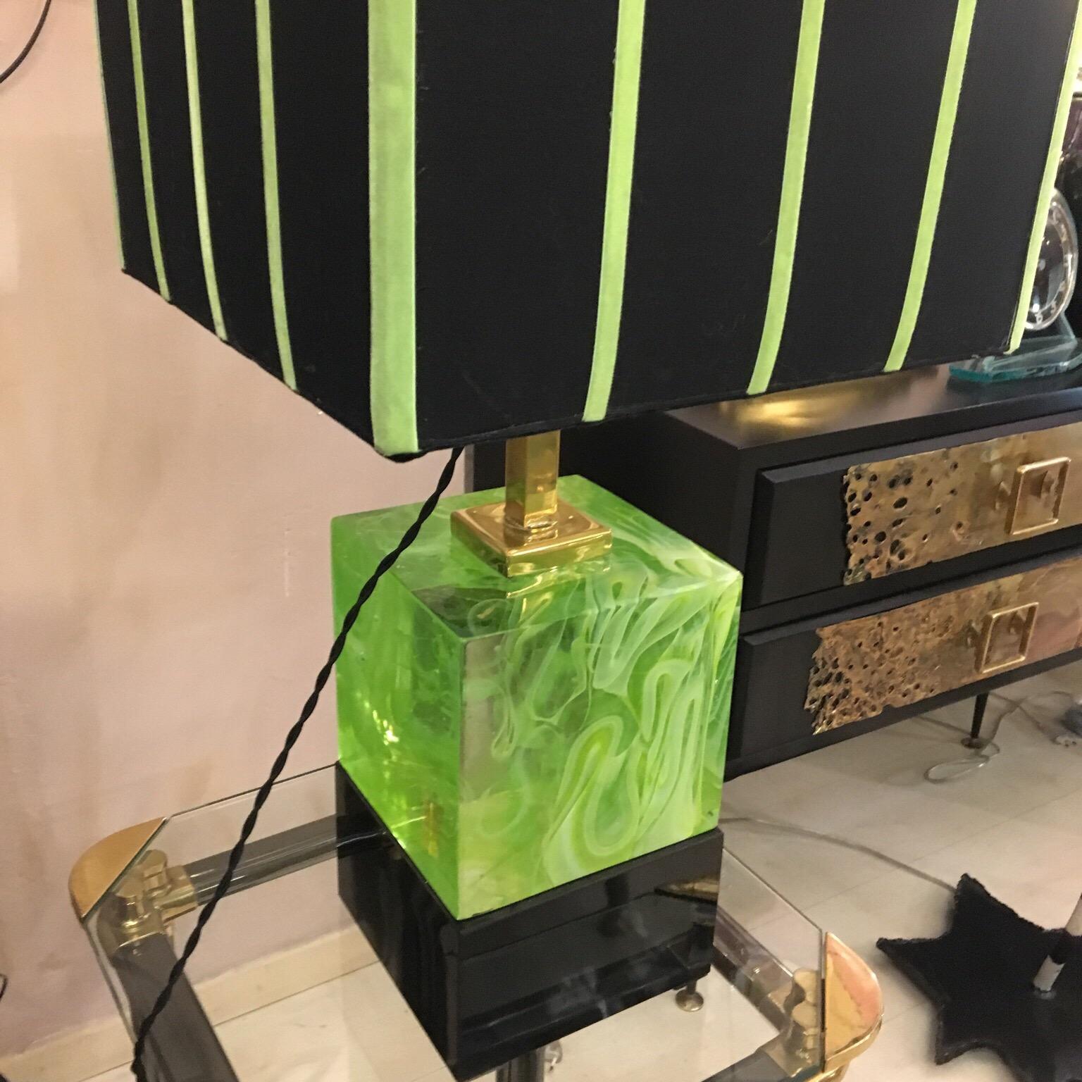 Pair of Italian Cubic Acid Green Murano Glass Lamps Mixed Effect, 2000s 1
