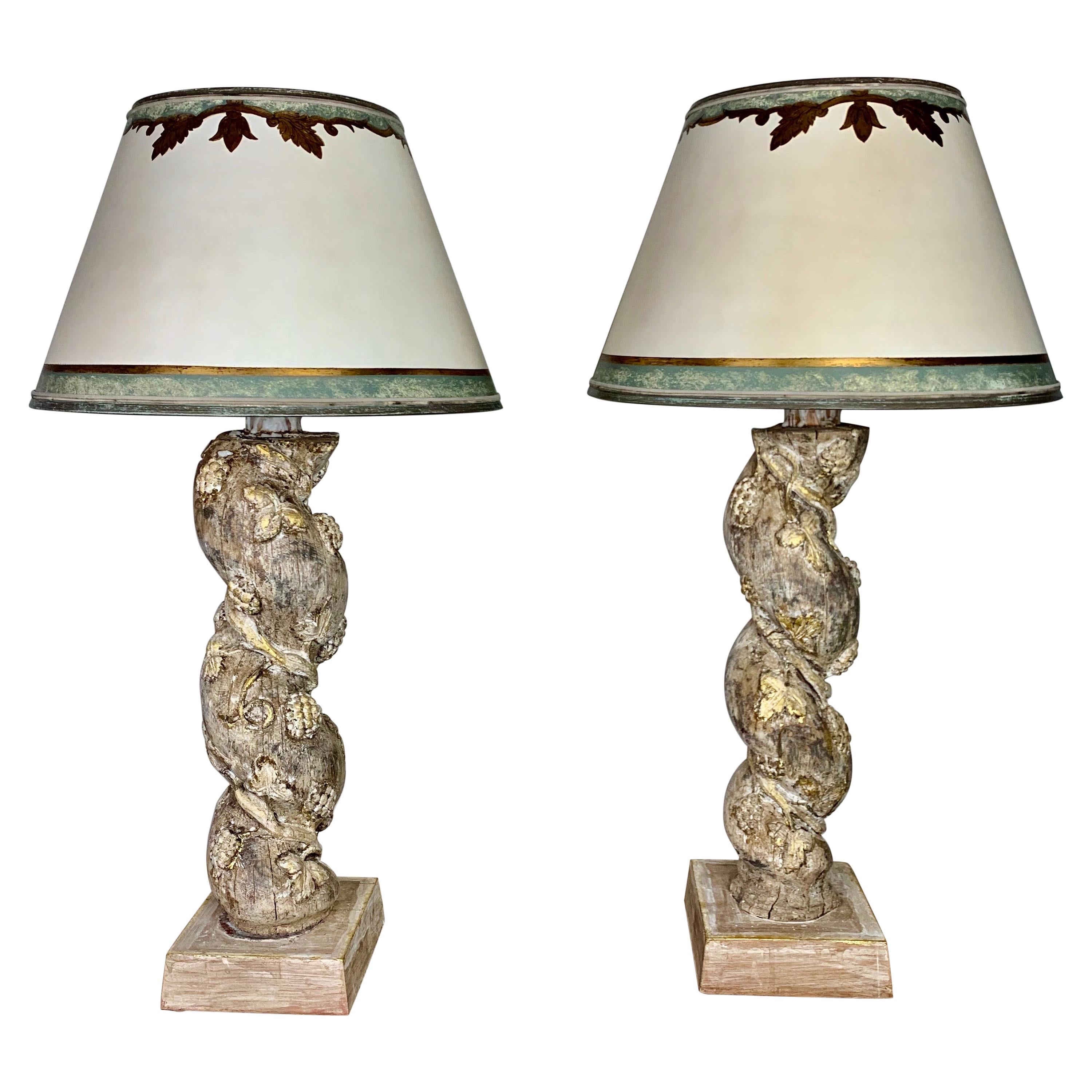 Pair of Italian Culumn lamps with Parchment Shade