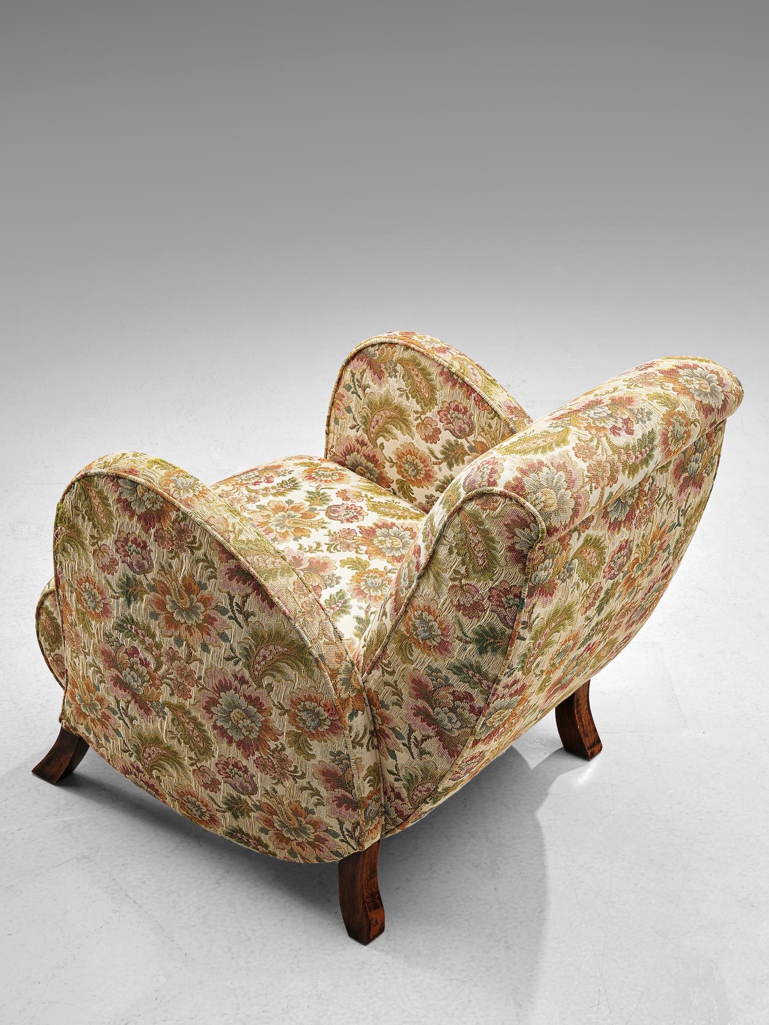 Pair of Italian Curved Armchairs in Floral Upholstery, 1950s 4