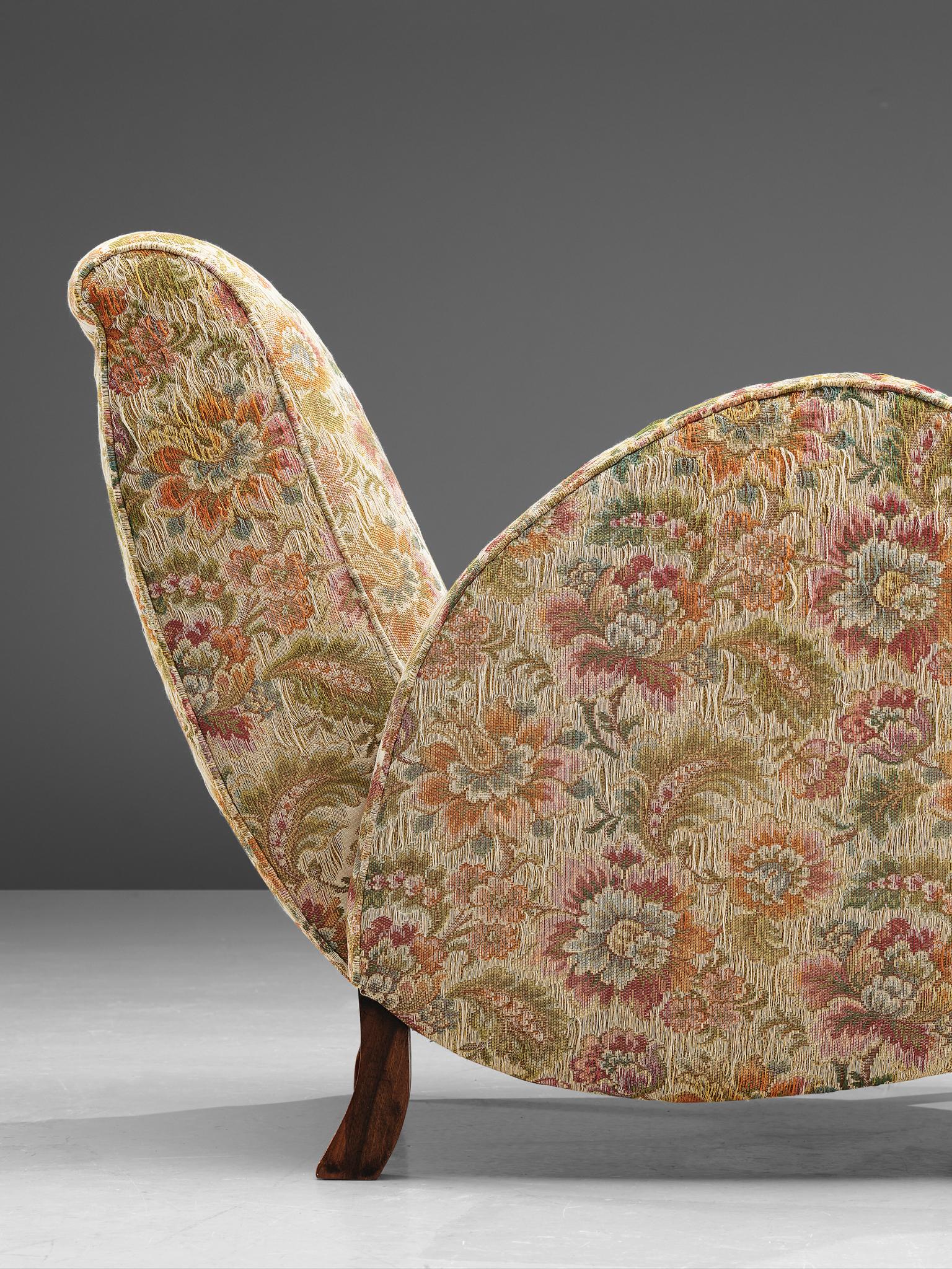 Pair of Italian Curved Armchairs in Floral Upholstery, 1950s 1