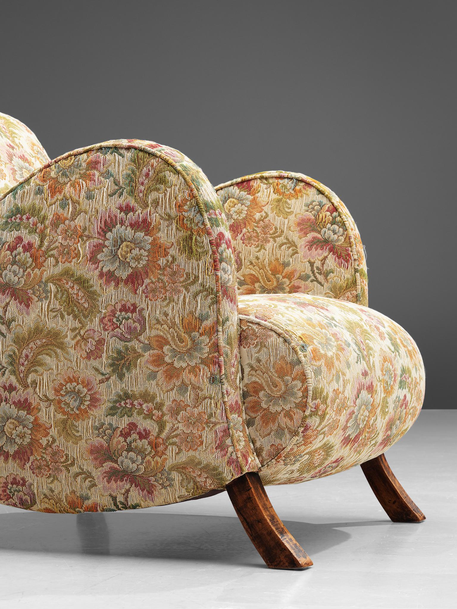 Pair of Italian Curved Armchairs in Floral Upholstery, 1950s 2
