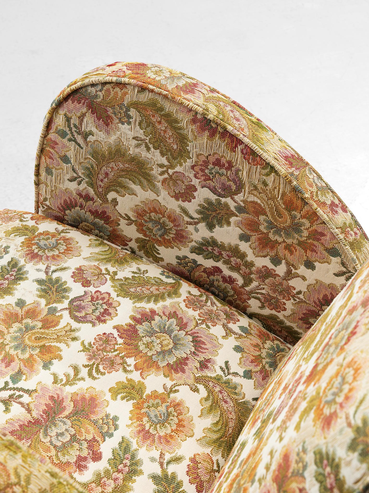 Pair of Italian Curved Armchairs in Floral Upholstery, 1950s 3