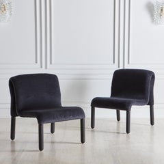 Pair of Italian Curved Chairs in Charcoal Mohair