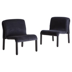 Pair of Italian Curved Chairs in Charcoal Mohair