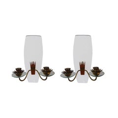Pair of Italian Curved Glass and Bronze Sconces Attributed to Fontana Arte