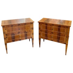 Pair of Italian Custom Veneer Bedside Tables
