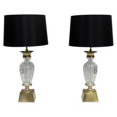 Pair of Italian Cut Crystal Glass and Gilt Metal Table Lamps