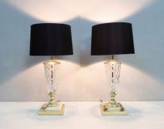 Pair of Italian Cut Crystal Glass and Onyx Table Lamps