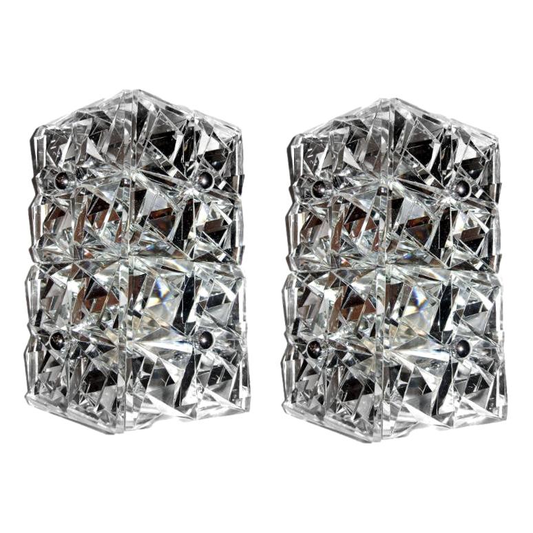 Pair of Italian Cut Crystal Sconces