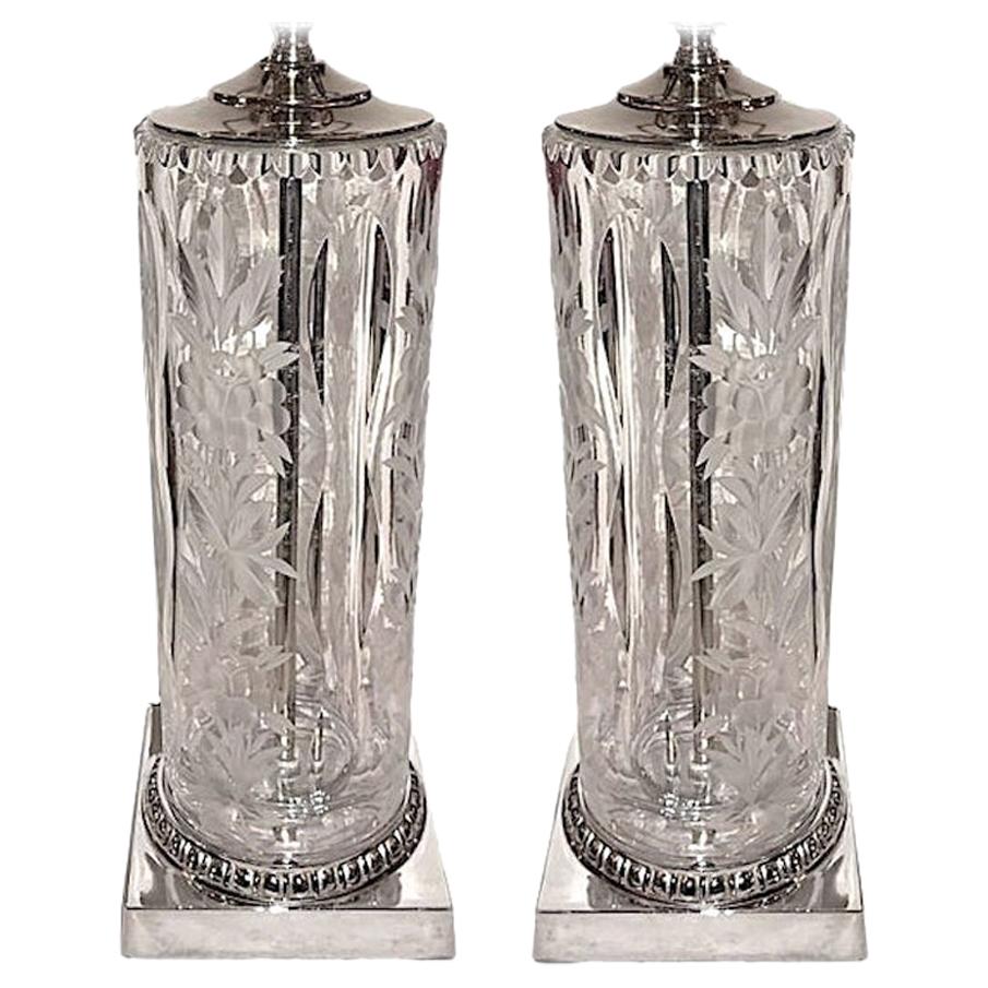 Pair of Italian Cut Glass Table Lamps For Sale