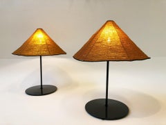 Pair of Italian Dark Gray Table Lamps with Glass Beaded Shades by Pamino & Toso