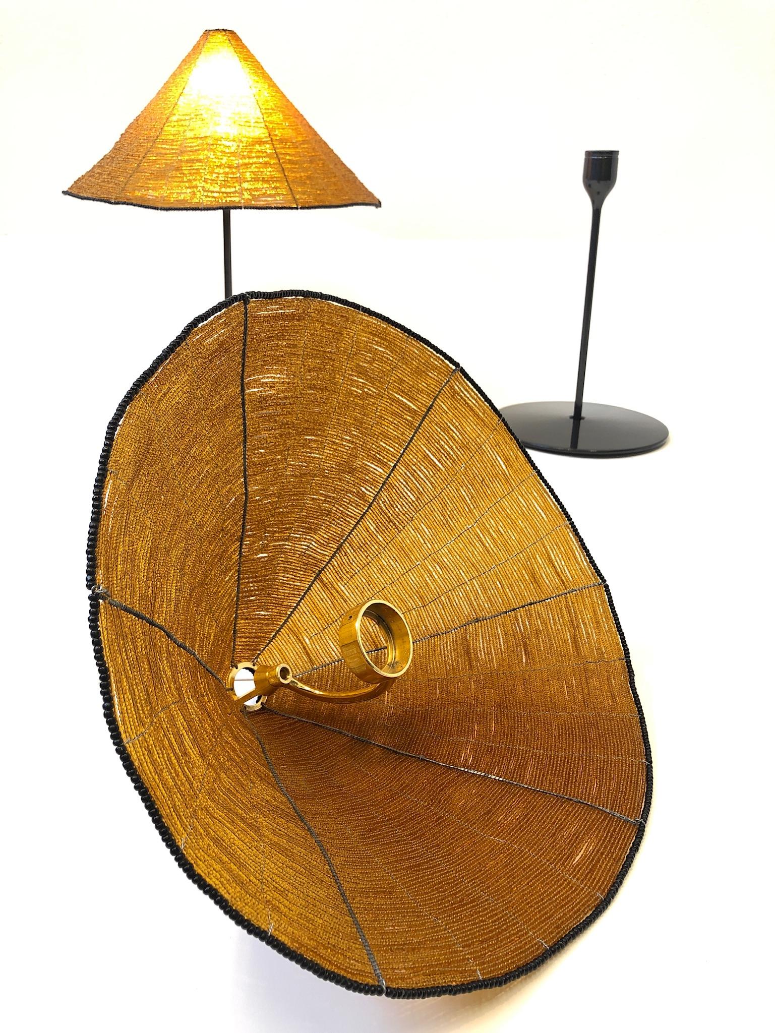 Modern Pair of Italian Dark Gray Table Lamps with Glass Beaded Shades by Pamino & Toso