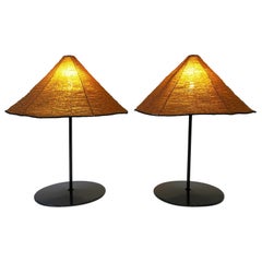 Paire de lampes de table italiennes gris foncé avec abat-jour en verre perlé par Pamino & Toso