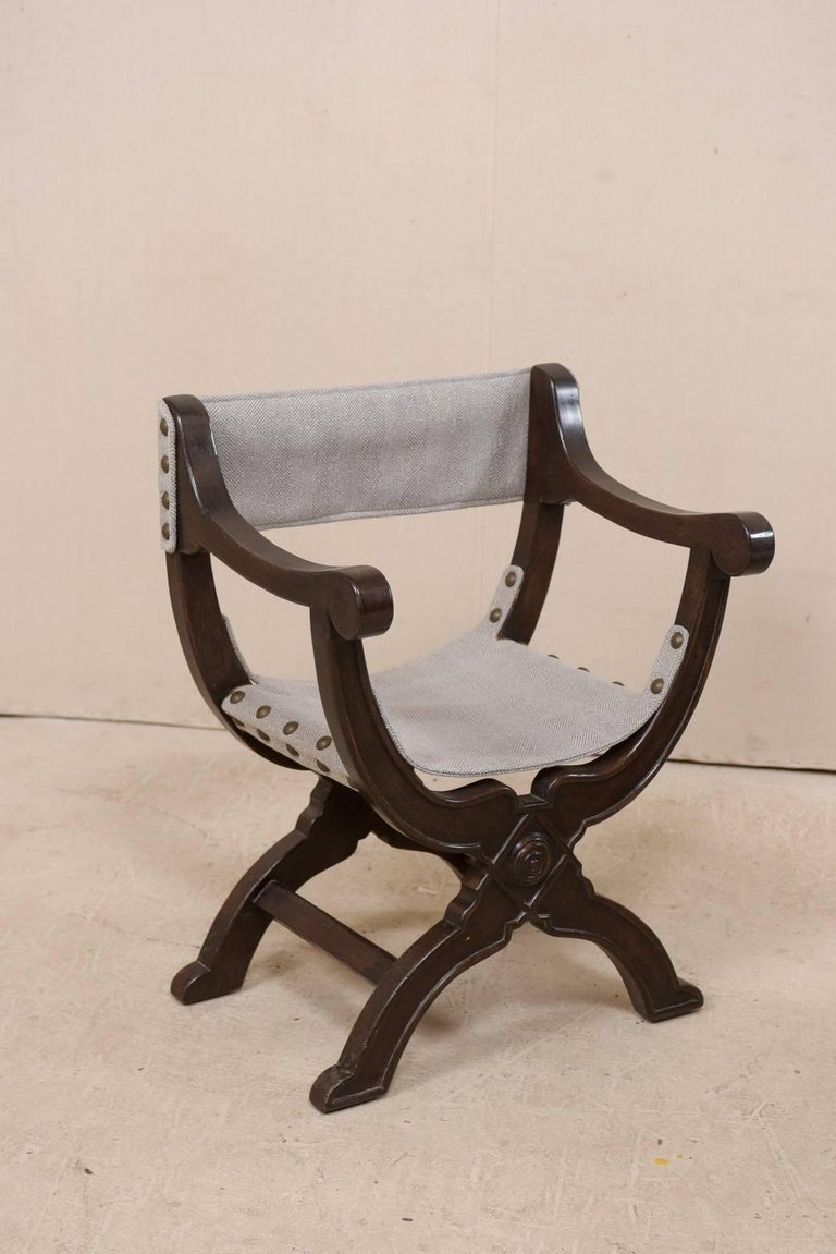 Pair of Italian Dark Wood Dante Style Chairs with Rounded XFrames at