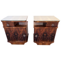Pair of Italian Decò Nightstands Walnut 1960 with Glass, Right and Left, Design