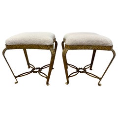 Paire de tabourets Art Déco italiens en métal doré de Pier Luigi Colli