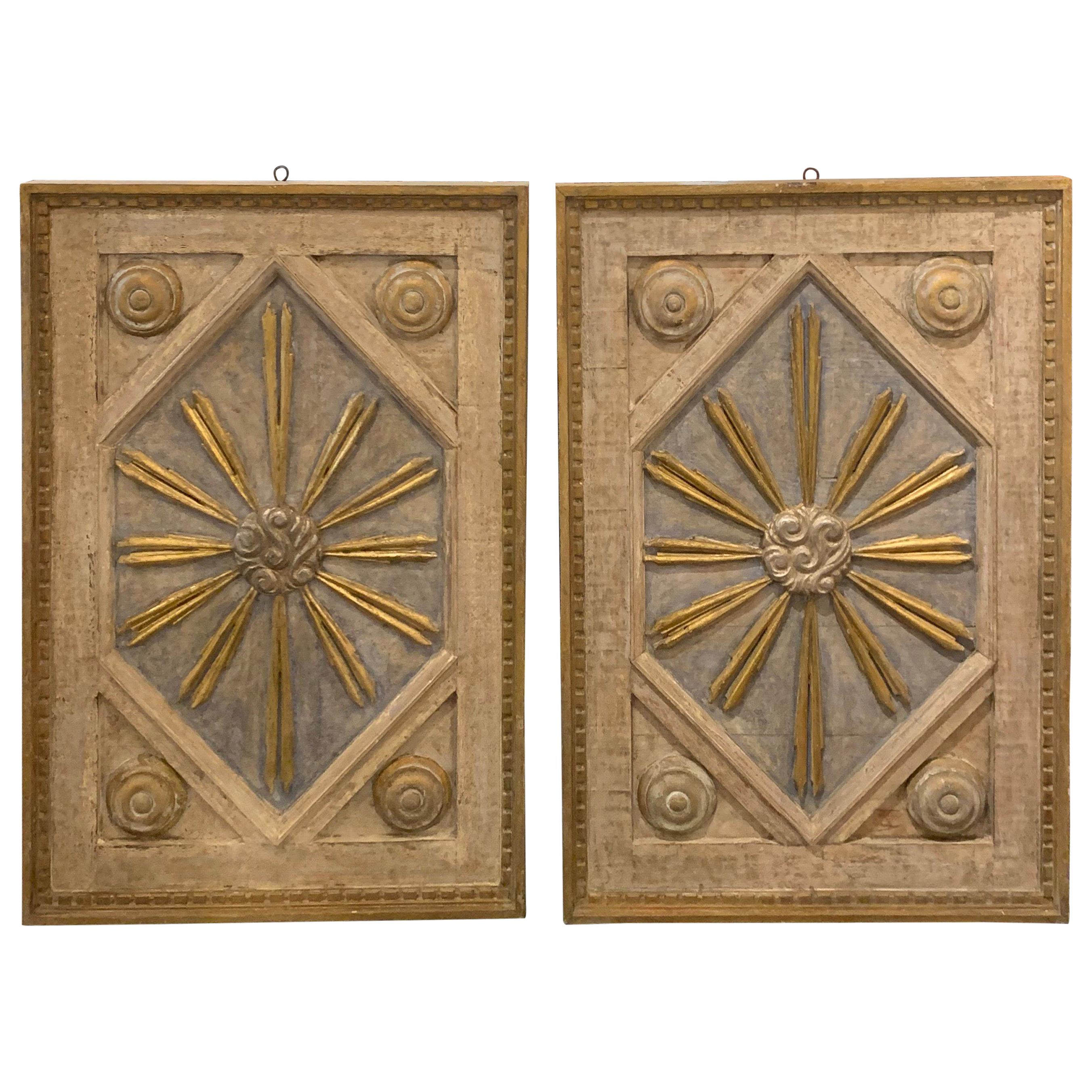 Pair of Italian Decorated Carved and Painted Panels