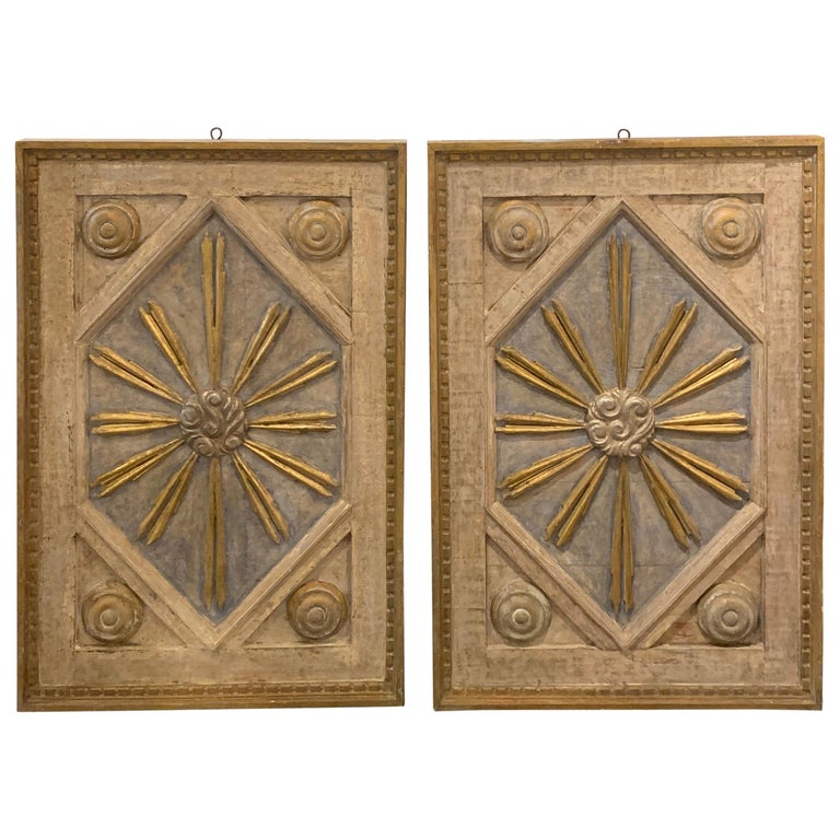 Pair of Italian Decorated Carved and Painted Panels at 1stDibs
