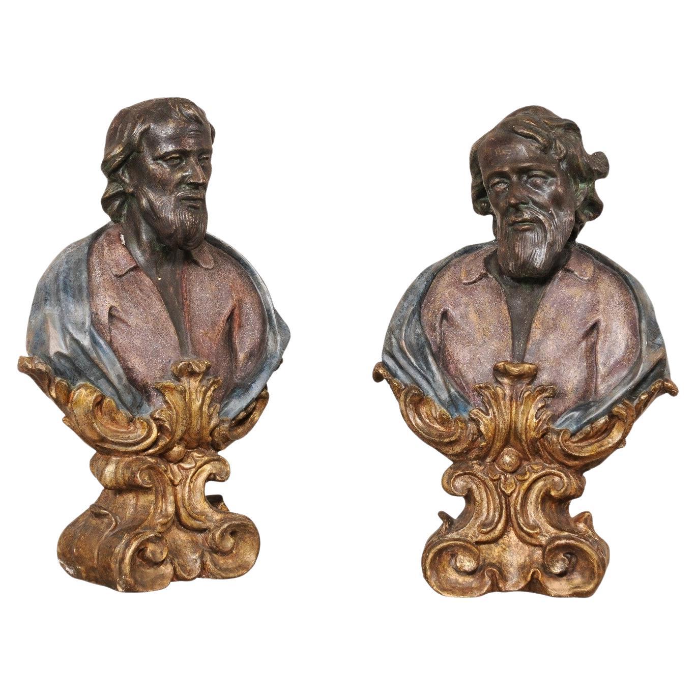 Pair of Italian Decorative Male Busts, 1.5 Ft