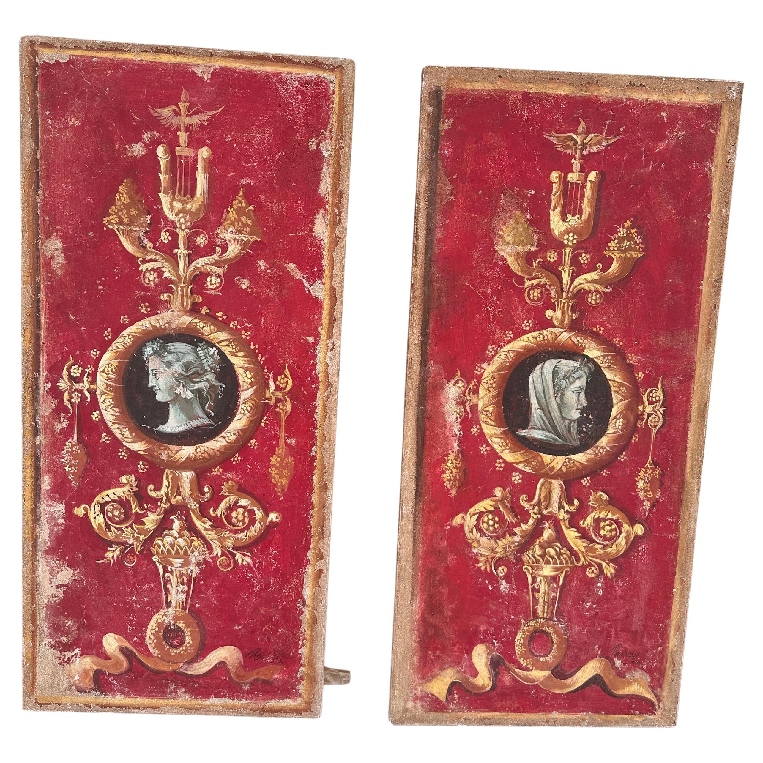 Pair of Italian Decorative Oil on Canvas Painting, Signed For Sale