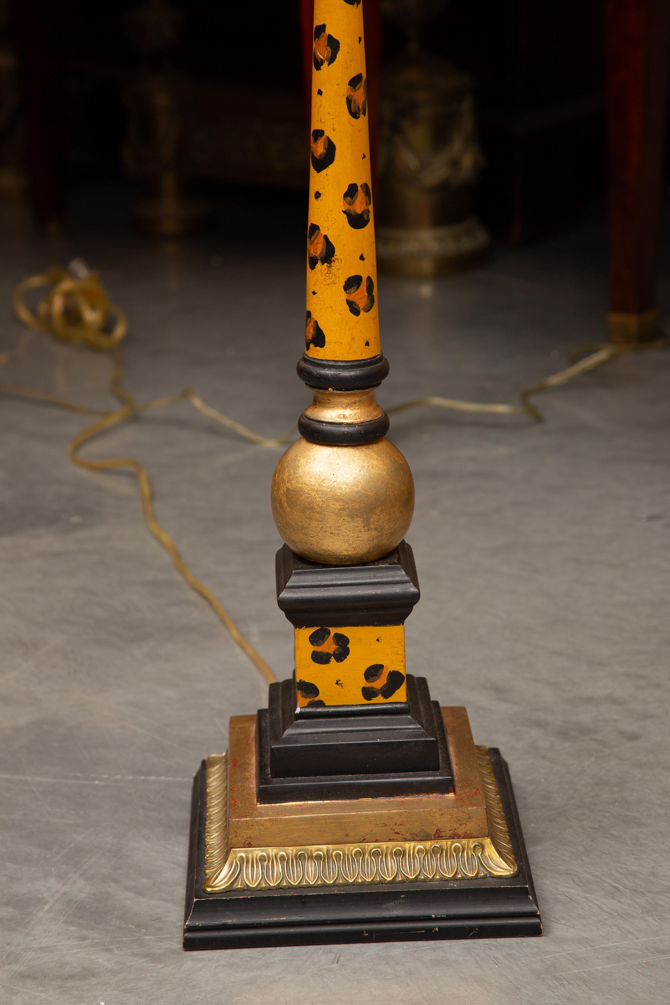 Wood Pair of Italian Decorative Vintage Faux Leopard Lamps For Sale